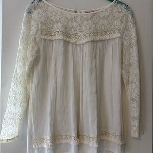Altar'd State Cream Pleated Long Sleeve Blouse